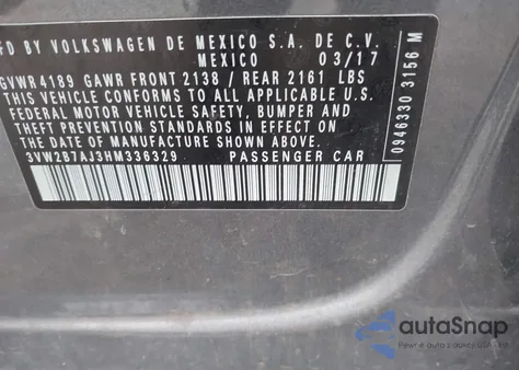 2017 Volkswagen Jetta 1.4T S из США, поврежденный, VIN 3VW2B7AJ3HM336329